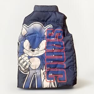 Sonic Prime Boys Blue Puffer Vest Size 6 SEGA Graphic Full Zip